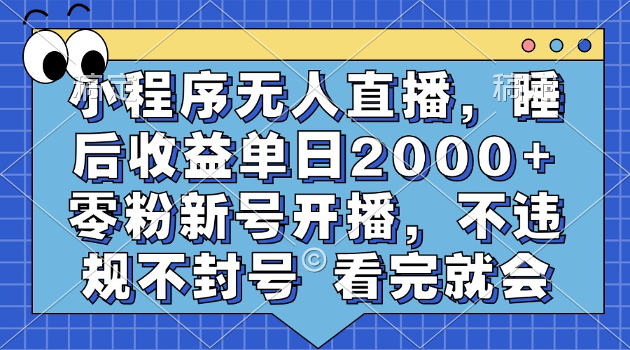 小程序无人直播，睡后收益单日2000+ 零粉新号开播，不违规不封号 看完就会-兵兵资源