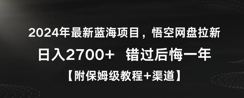 2024年最新蓝海项目，悟空网盘拉新，日入2700+错过后悔一年【附保姆级教程+渠道】【揭秘】-兵兵资源