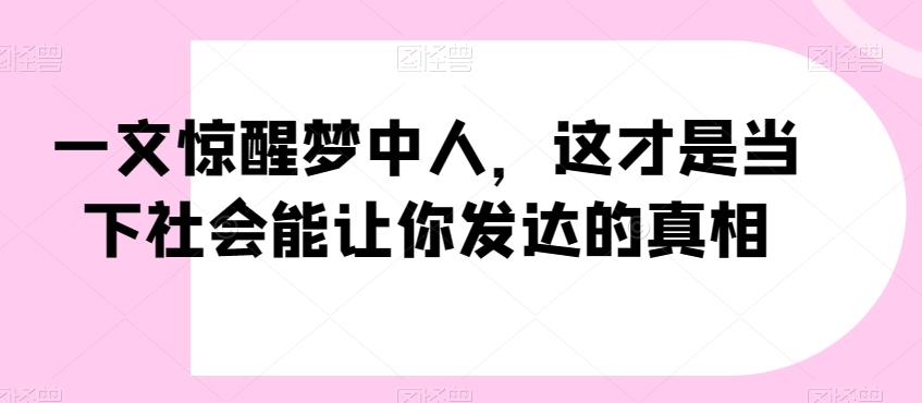 一文惊醒梦中人，这才是当下社会能让你发达的真相【公众号付费文章】-兵兵资源