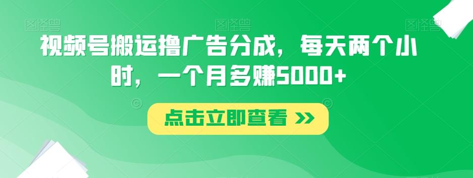 视频号搬运撸广告分成，每天两个小时，一个月多赚5000+-兵兵资源