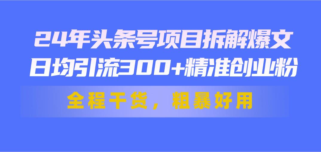 24年头条号项目拆解爆文，日均引流300+精准创业粉，全程干货，粗暴好用-兵兵资源
