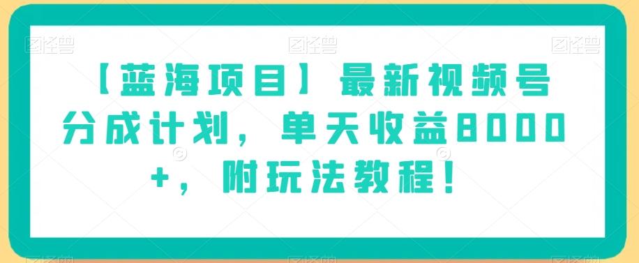 【蓝海项目】最新视频号分成计划，单天收益8000+，附玩法教程！-兵兵资源