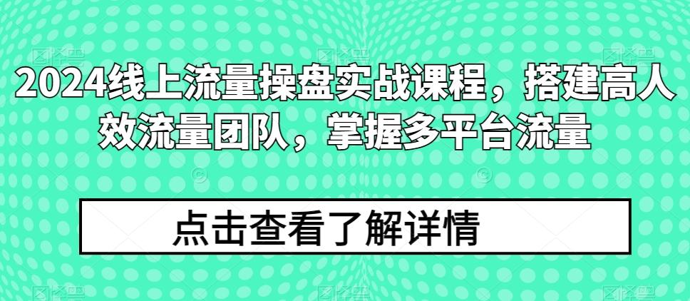 2024线上流量操盘实战课程，搭建高人效流量团队，掌握多平台流量-兵兵资源