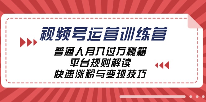 视频号运营训练营：普通人月入过万秘籍，平台规则解读，快速涨粉与变现-兵兵资源
