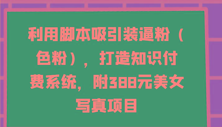 利用脚本吸引装逼粉(色粉)，打造知识付费系统，附388元美女写真项目-兵兵资源