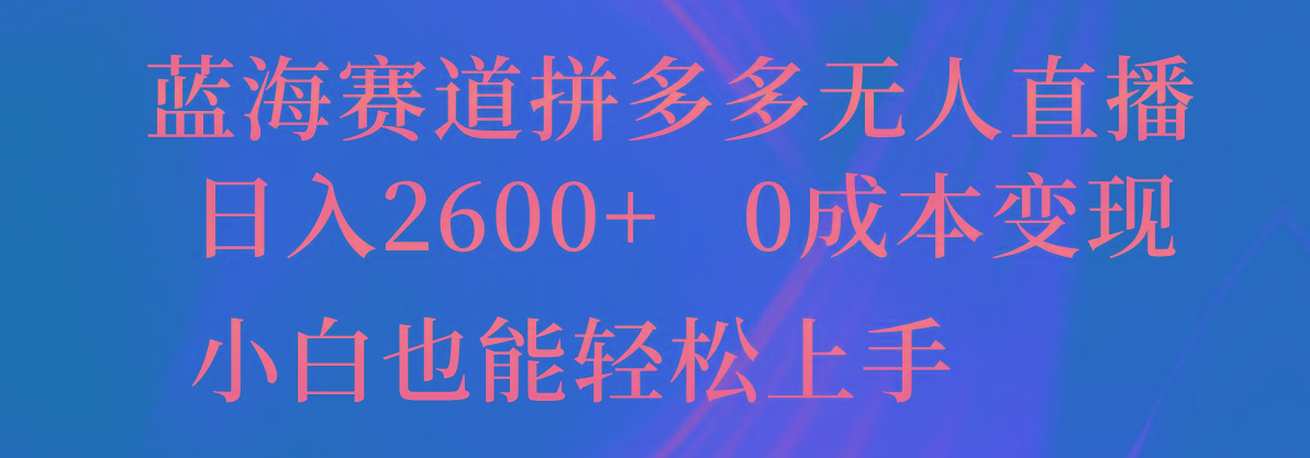 蓝海赛道拼多多无人直播，日入2600+，0成本变现，小白也能轻松上手-兵兵资源
