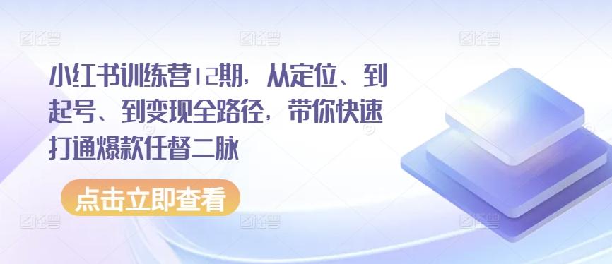 小红书训练营12期，从定位、到起号、到变现全路径，带你快速打通爆款任督二脉-兵兵资源