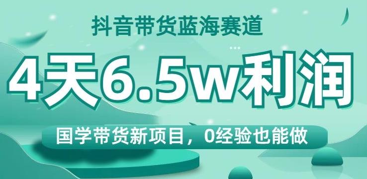 抖音带货蓝海赛道，国学带货新项目，0经验也能做，4天6.5w利润【揭秘】-兵兵资源