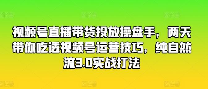 视频号直播带货投放操盘手，两天带你吃透视频号运营技巧，纯自然流3.0实战打法-兵兵资源