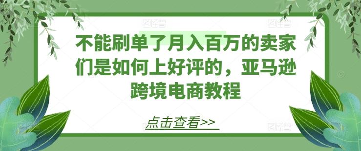 不能刷单了月入百万的卖家们是如何上好评的，亚马逊跨境电商教程-兵兵资源