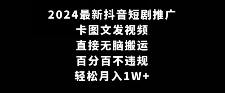 2024最新抖音短剧推广，卡图文发视频，直接无脑搬，百分百不违规，轻松月入1W+【揭秘】-兵兵资源