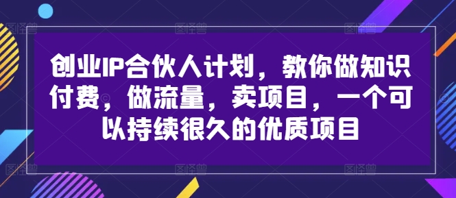 创业IP合伙人计划，教你做知识付费，做流量，卖项目，一个可以持续很久的优质项目-兵兵资源
