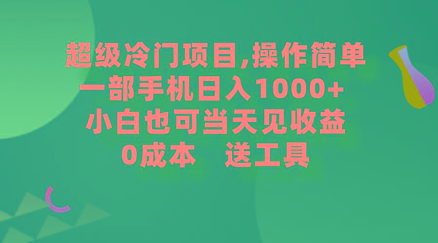 (9291期)超级冷门项目,操作简单，一部手机轻松日入1000+，小白也可当天看见收益-兵兵资源