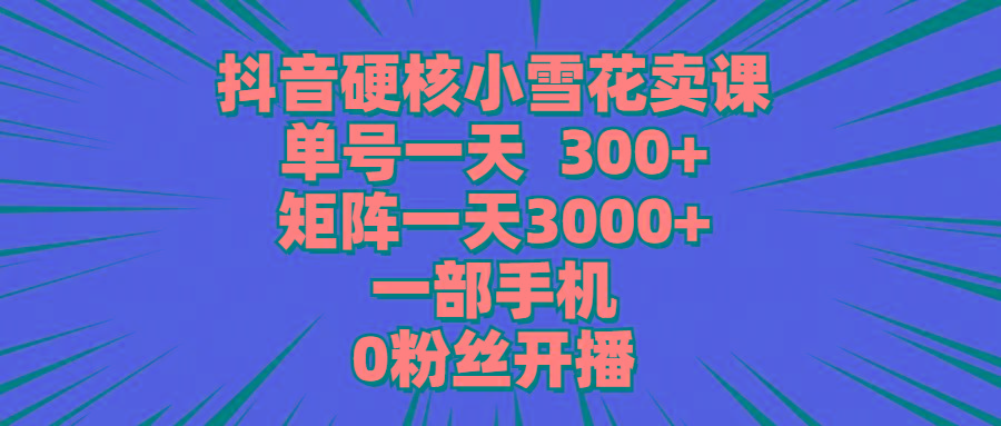 (9551期)抖音硬核小雪花卖课，单号一天300+，矩阵一天3000+，一部手机0粉丝开播-兵兵资源