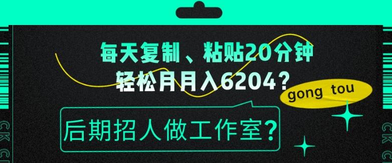 每天复制、粘贴20分钟，轻松月入6204？后期招人做工作室？-兵兵资源
